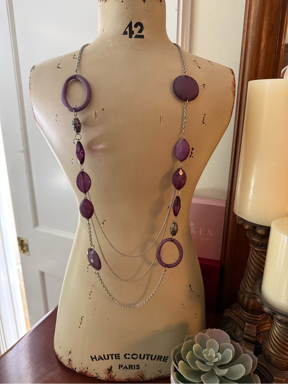Purple and Silver Multi-Bead Layered Necklace